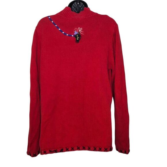 Vintage Basic Editions Holiday Sweater Size Large Red Christmas Reindeer Stockin - Picture 3 of 6